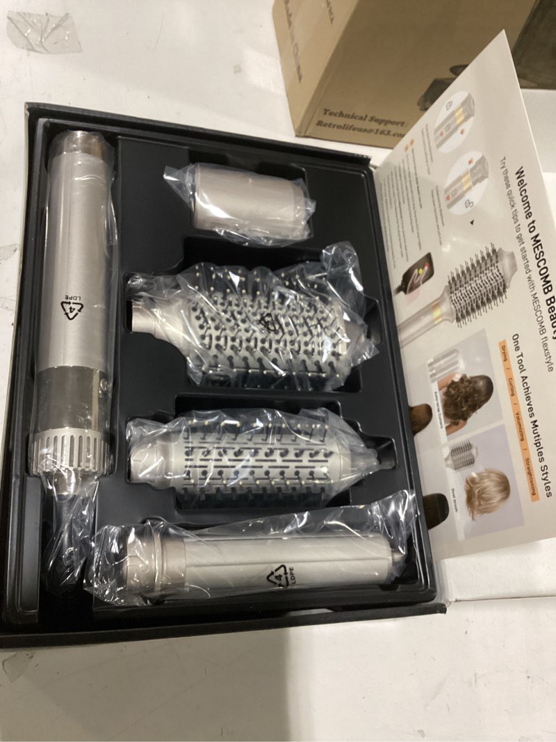 Condition photo showing New/Like New for mescomb upgraded 5-in-1 hot air styler – hair dryer & versatile air styler with auto wrap curlers, volumizing brushes, frizz-free hair styler tool for curling, smoothing & adding volume, not damage champagne