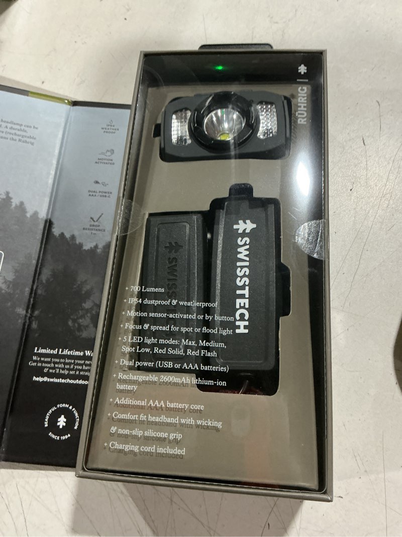 Condition photo showing Good Condition for swiss tech rechargeable led headlamp, ip54 weatherproof, drop resistant, motion activated, 700 lumen
