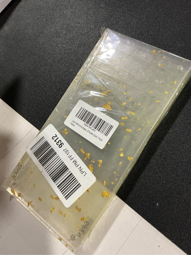 Condition photo showing Good Condition for dollar bill frame display – 7.8" x 3.9" acrylic dollar bill holder, magnetic display case with gold foil back panel gold 1 pack