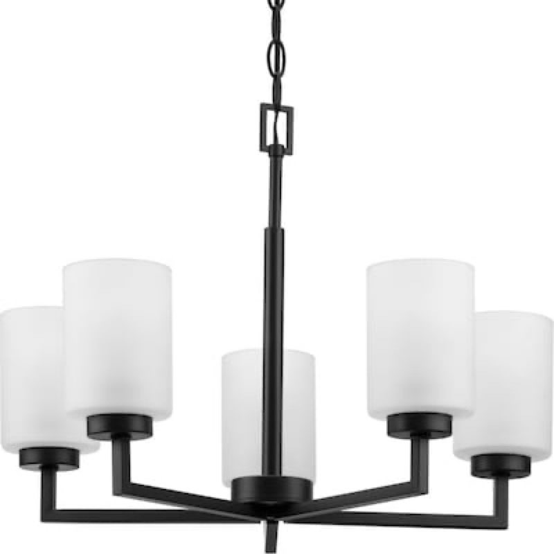 progress lighting rexington 5 -light matte black etched glass steel chandelier
