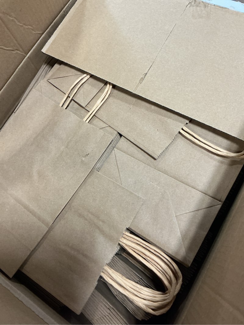 Condition photo showing Good Condition for oemvalaty 300 pack 5.9x3.2x8.3 inch small brown paper bags with handles bulk, kraft paper gift bags for birthday party favors grocery retail business shopping merchandise blank craft sacks (300pcs)