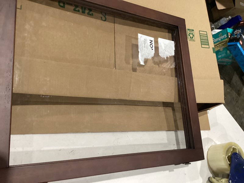 Condition photo showing As Is for lzrs clear dog gate for indoor use - transparent pet fence with solid hardwood and plastic board, stylish & durable freestanding pet gate for doorways, stairs and hallways-2 panel brown 24"height-2 panel brown
