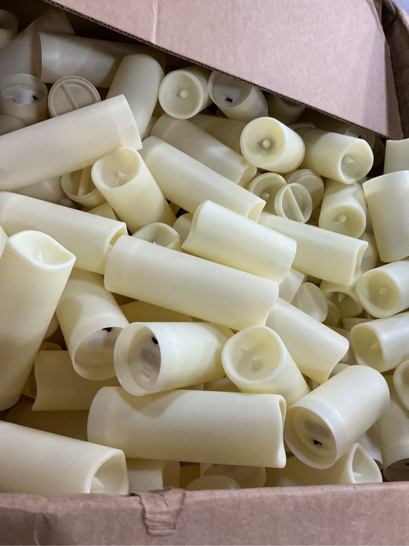 Condition photo showing As Is for Set of 72 Waterproof Outdoor Flameless Candles, LED Candles with 4 Remote and Timer,(H 4" 5" 6" x D 2.2"),for Halloween Wedding Festiv 72Pack-Iovry