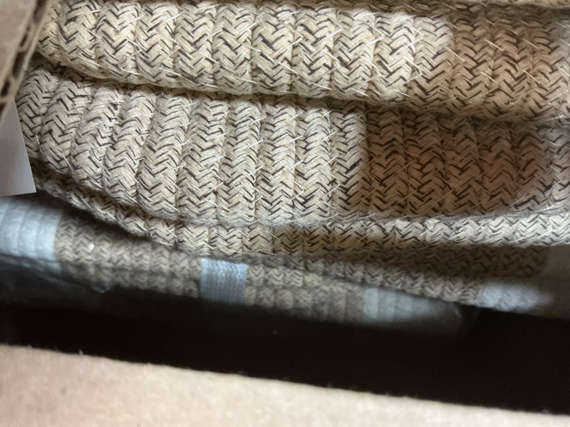 Condition photo showing Good Condition for UBBCARE 4 Pack Storage Basket for Shelves, Woven Baskets for Organizing, Durable Organizer Baskets Storage Bins for Bookshelf, Toys, Towels, Clothes, 13''Lx9''Wx7.5''H, White&Light Brown 4 Pack-13”x9”x7.5” White&Light Brown