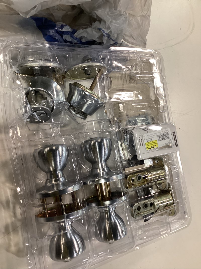 Condition photo showing As Is for kwikset tylo satin chrome deadbolt and entry door knob 1-3/4 in.
