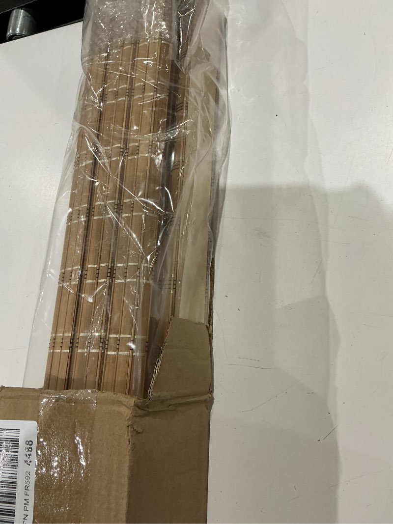 Condition photo showing Good Condition for lazblinds no tools no drill cordless bamboo roman shades, light filtering window treatment, roll up bamboo blinds for windows 34'' w x 64'' h, brown light filtering-brown206 34" w x 64" h