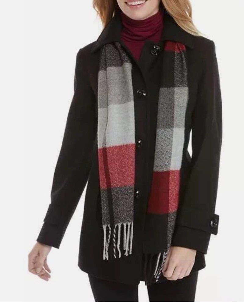 london fog womens single-breasted peacoat with scarf pea coat, black, large us