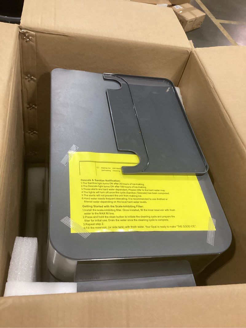 Condition photo showing As Is for ge profile opal 2.0 ultra nugget ice maker with scale inhibiting filter, scoop included, 38 lbs in 24 hours, pellet ice machine with wifi & smart connected, stainless steel