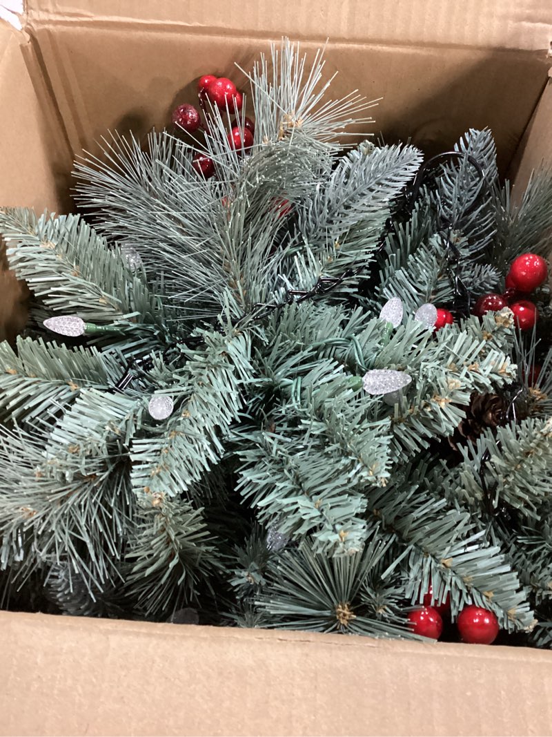 Condition photo showing Good Condition for Assilyraft 18 Inches Pre-lit Blue Spruce Artificial Christmas Hanging Basket with Red Berries, Pine 