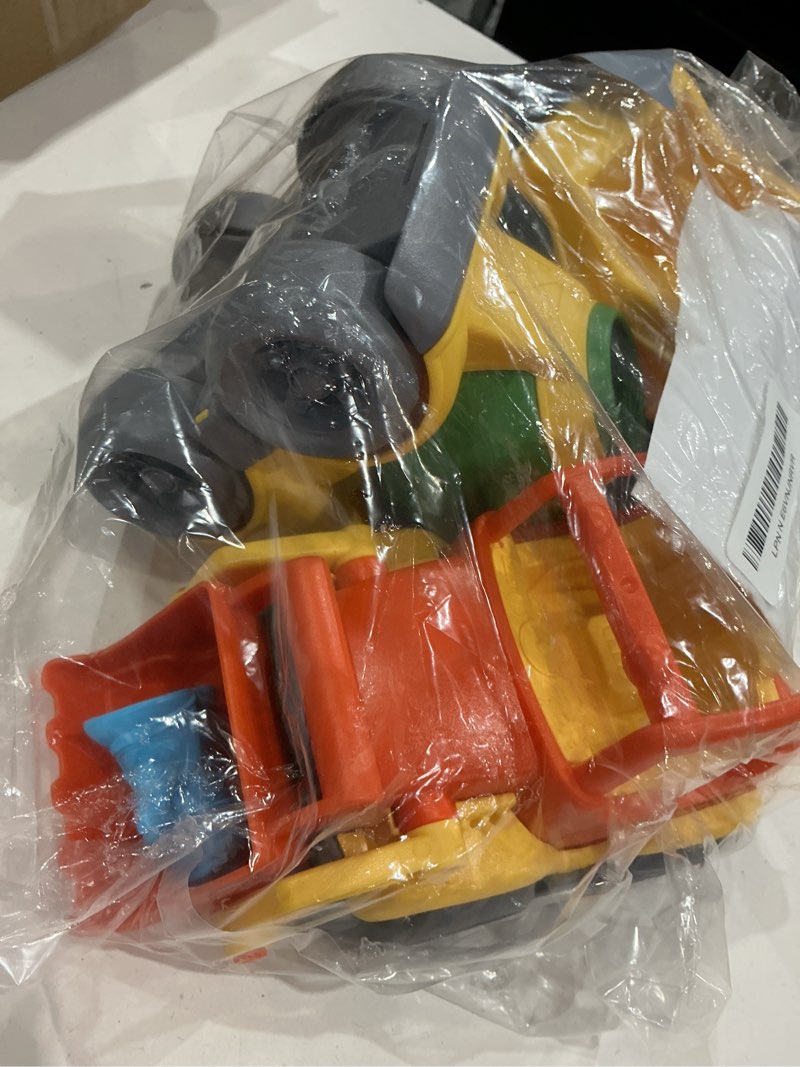 Condition photo showing Good Condition for green toys construction vehicle includes scooper, dumper, mixer, 1 character- 3 pack - 4c