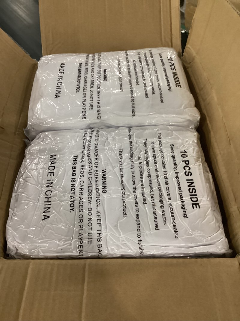 Condition photo showing Good Condition for 100 pieces white chair covers - versatile stretch polyester spandex dining chair slipcovers for dining, party, wedding, banquet, and more white 100pcs