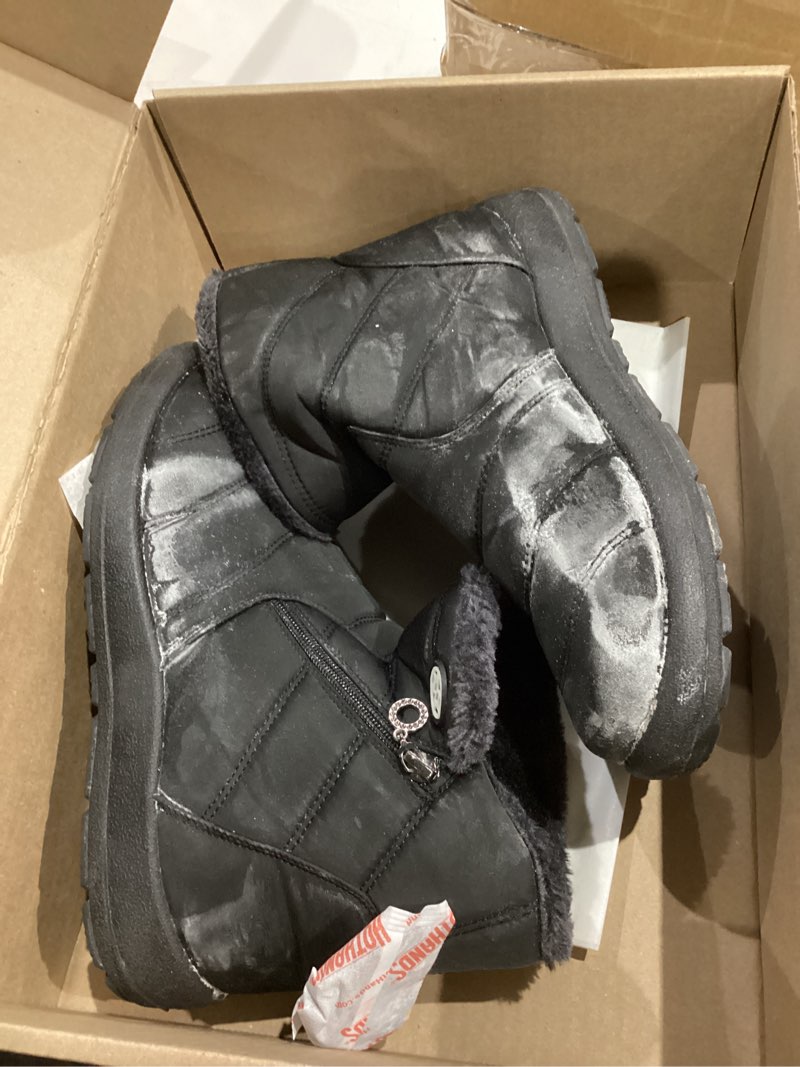 Condition photo showing As Is for Hsyooes Womens Warm Fur Lined Winter Snow Boots Waterproof Ankle Boots Outdoor Booties Comfortable Shoes for Women 10 Black