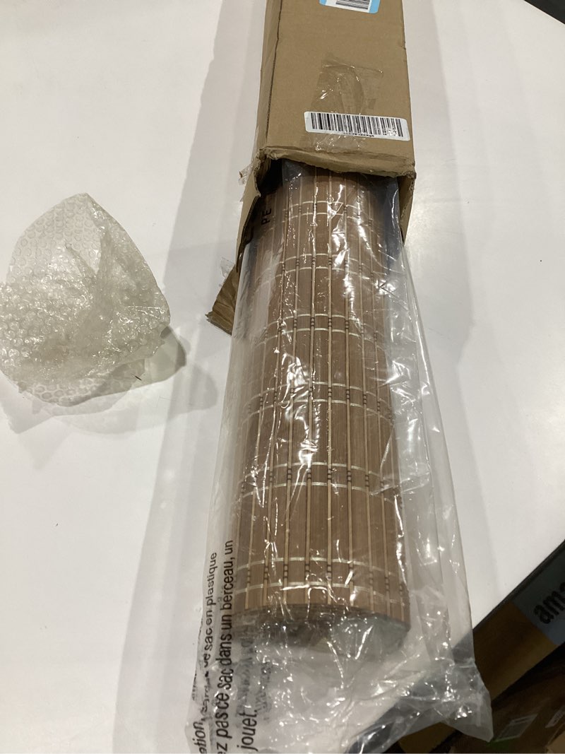Condition photo showing As Is for lazblinds no tools no drill cordless bamboo roman shades, light filtering window treatment, roll up bamboo blinds for windows 41'' w x 48'' h, brown light filtering-brown206 41" w x 48" h
