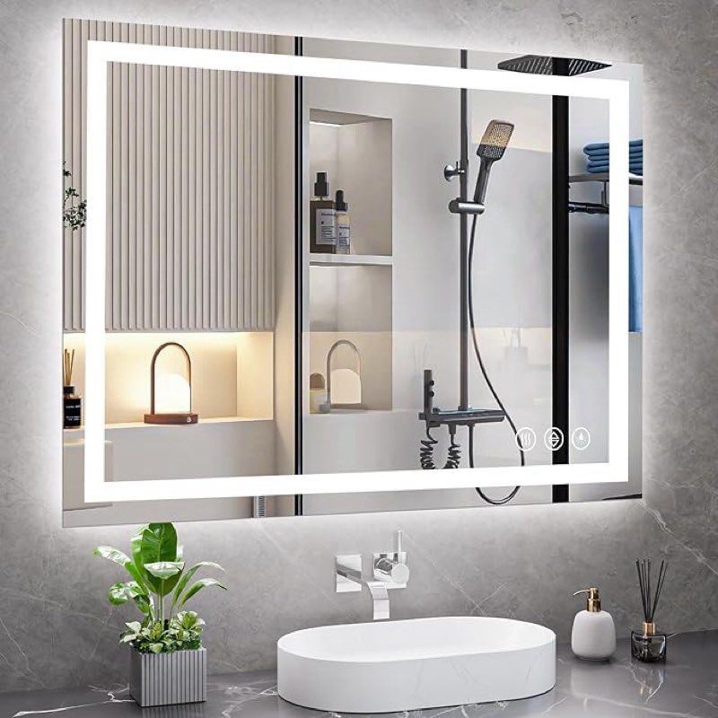 Koonmi 36x48 LED Bathroom Mirror, Backlit + Front Lit, LED Bathroom Mirror with Lights for Wall, 3 C