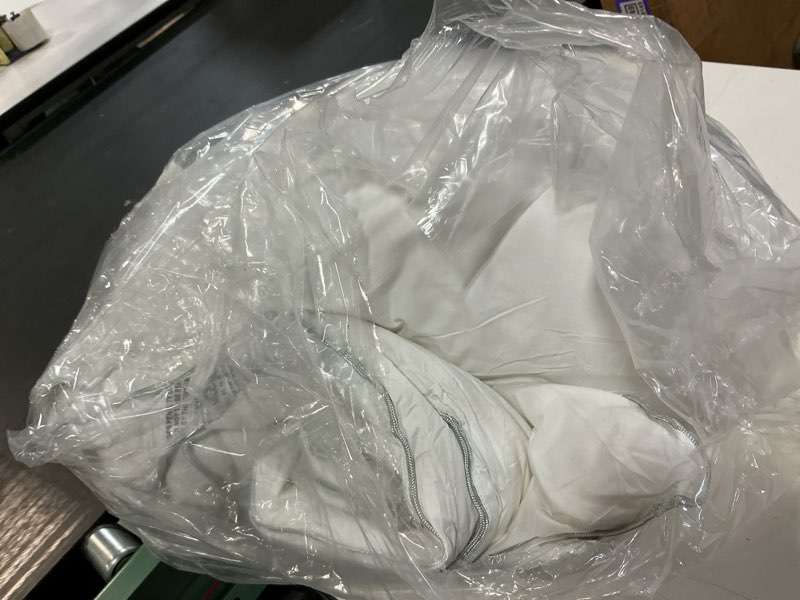 Condition photo showing As Is for luxury goose down feather fiber comforter oversized king - ultra-soft egyptian cotton blend cover, fluffy high fill-power all season hotel duvet insert(120x98 inch, white) year-round oversized king