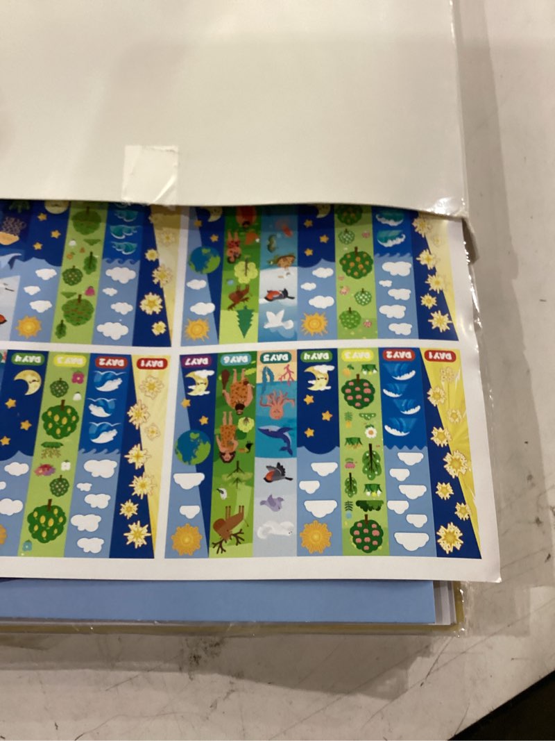 Condition photo showing Good Condition for 24 pcs 7 days of creation sticker scenes for kids fold up creation craft religious diy stickers scene bulk make your own craft gifts for christian sunday school classroom church supply