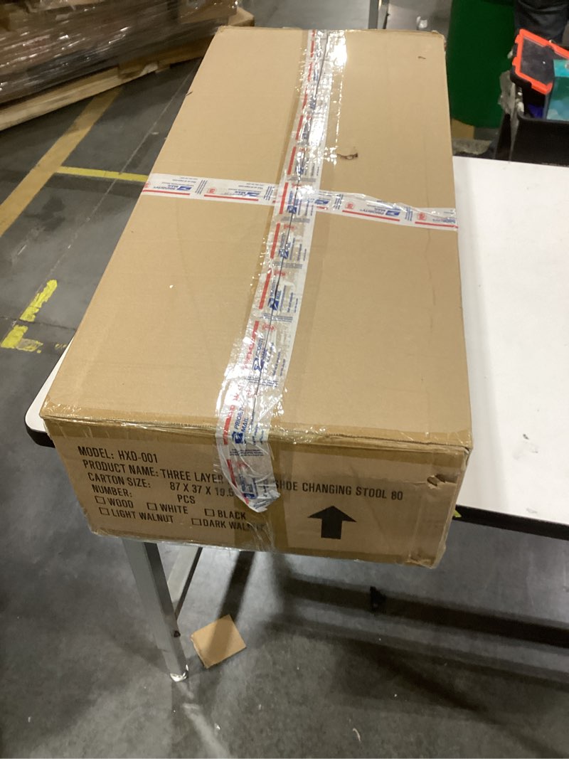 Condition photo showing As Is for Entryway Shoe Storage Bench with Leather Cushion, Shoe Organizer Bench for Entryway, Ideal for Hallw