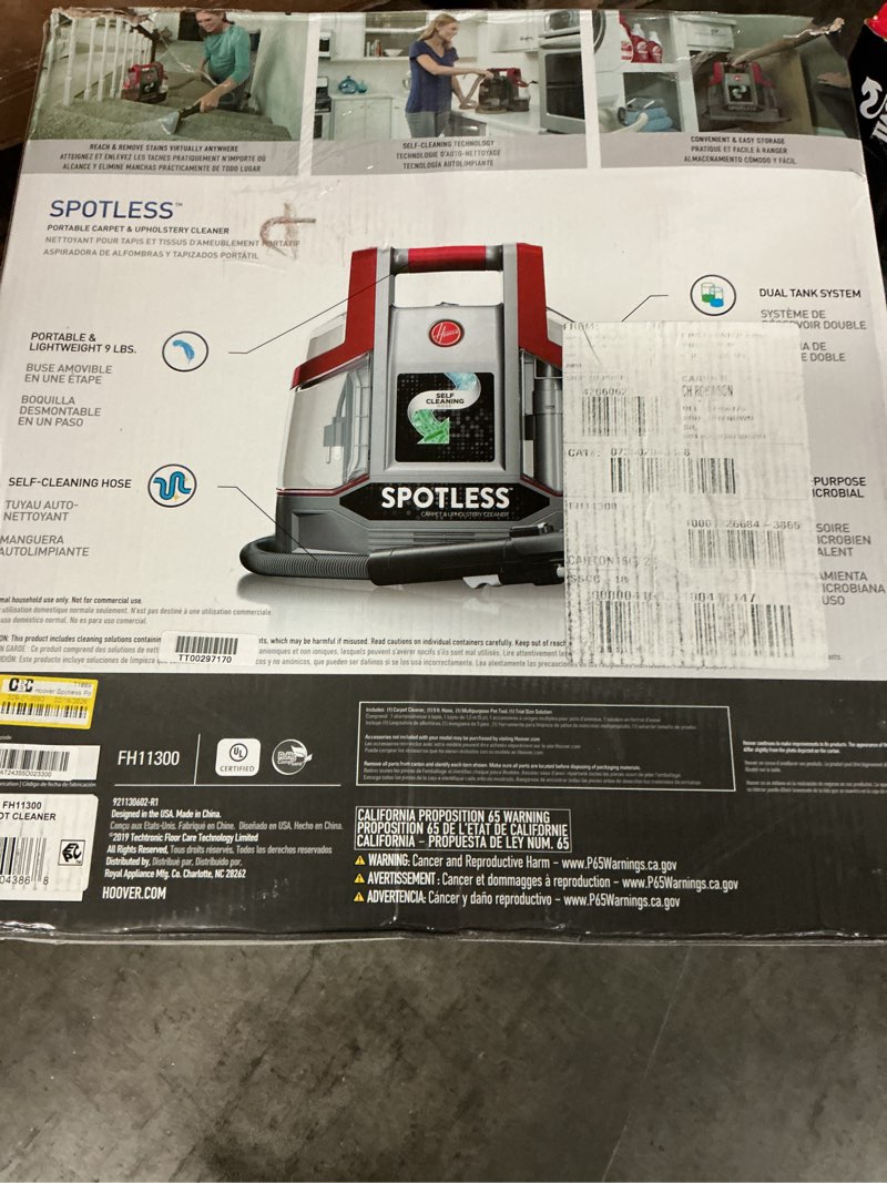 Condition photo showing As Is for hoover® spotless portable carpet & upholstery spot cleaner  fh11300