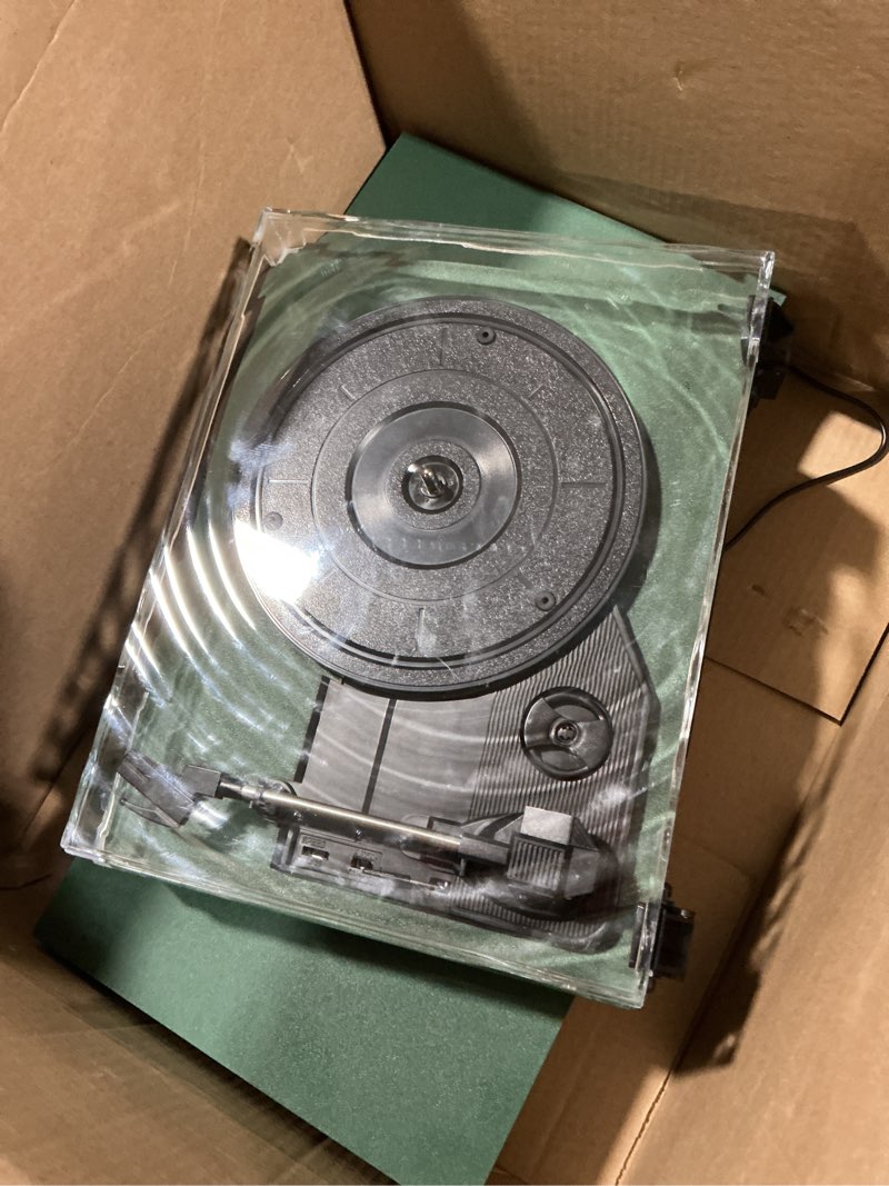 Condition photo showing As Is for Vinyl Record Player with External Speakers BT 5.3 Wireless Turntable Portable with 3 Speed USB Vintage DarkGreen