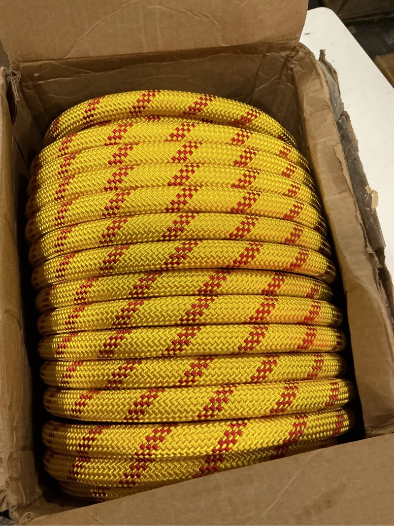 Condition photo showing Good Condition for arborist rope 3/4 inch x 50 ft, high strength polyester bull rope for tree rigging & pulling, 48-strand braided static line for heavy duty work, yellow yellow 3/4 in x 50 ft