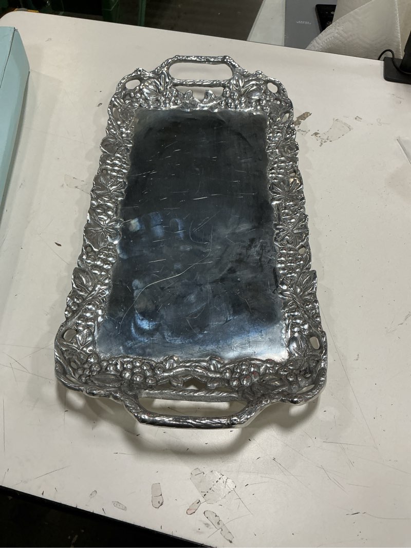 Condition photo showing As Is for Arthur Court Designs Metal Aluminum Grape Decorative Serve Ware Serving Tray/Platter 21 inch x 10 inch