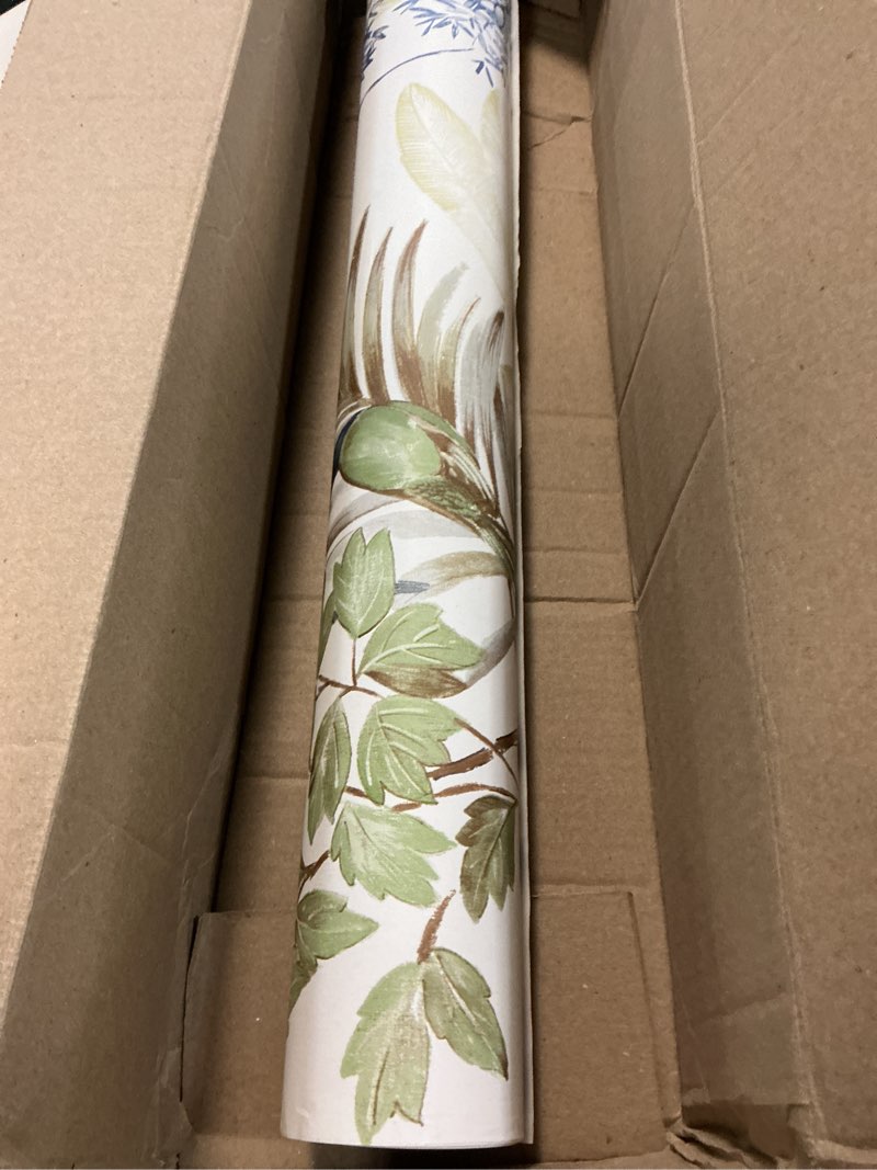 Condition photo showing Good Condition for York Wallcoverings PSW1518RL Green and Blue Handpainted Songbird Premium Peel and Stick Wallpaper Green & Blue