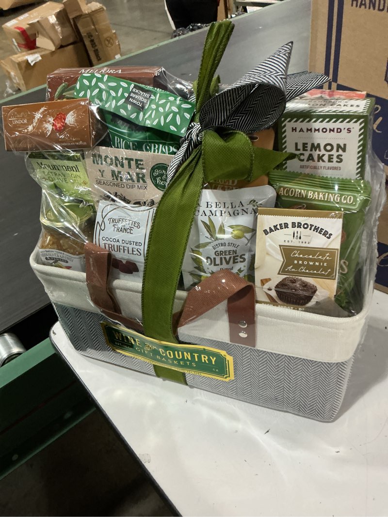 Condition photo showing New/Like New for ((exp:may/31/26 and other dates ))wine country gift baskets the connoisseur gourmet gift basket food gift basket for families college students appreciation thank you congratulations get well soon care package