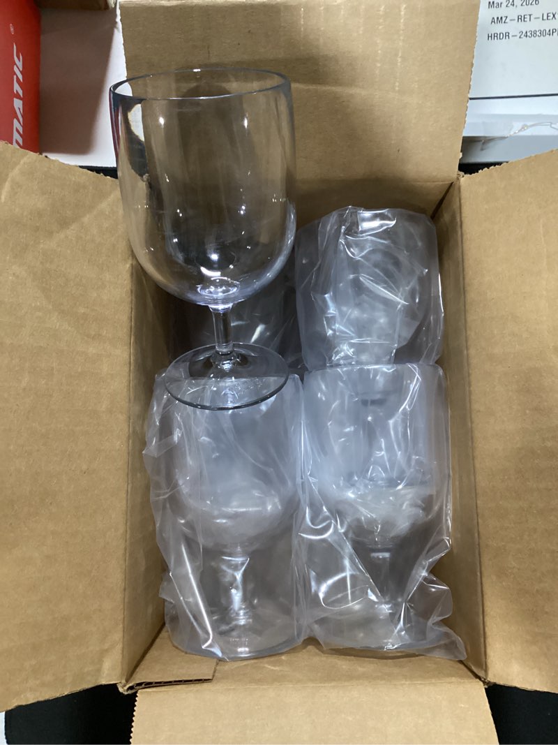 Condition photo showing New/Like New for us acrylic stackable 8 ounce plastic wine stems in clear | set of 8 reusable, bpa-free, made in the usa, top-rack dishwasher safe