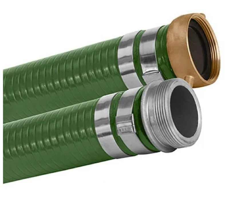 gloxco heavy duty green pvc suction hose assembly for water transfer, 1-1/2" inside diameter, installed male x female npsm pinlug fittings fittings