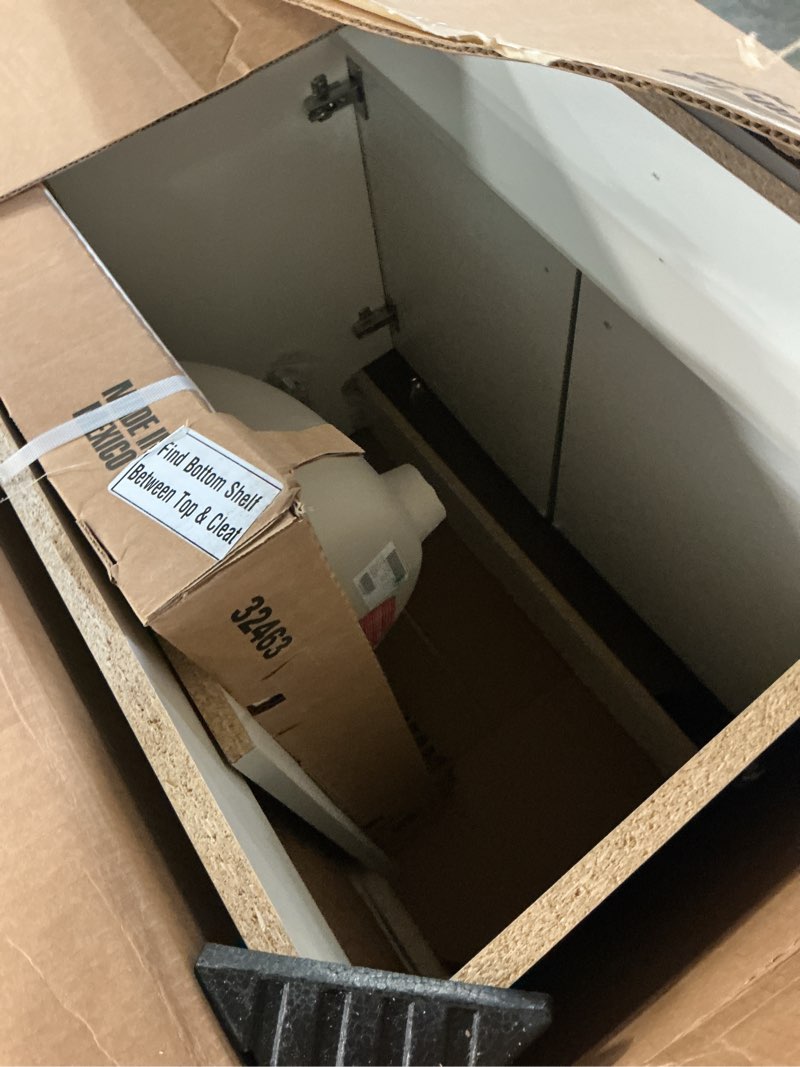 Condition photo showing As Is for project source 30-in gray single sink bathroom vanity with white cultured marble top