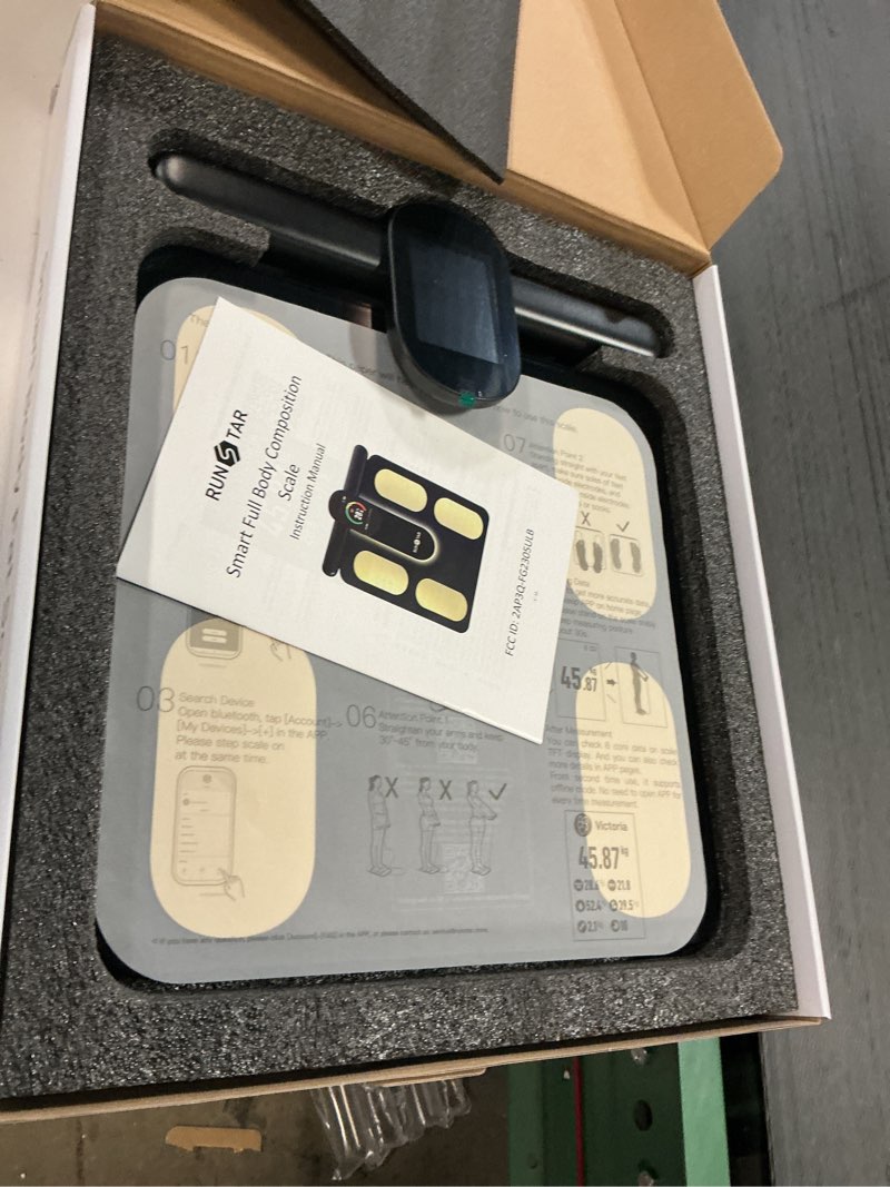 Condition photo showing As Is for RunStar Smart Scale FSA&HSA Eligible, 8 Electrodes Digital Bathroom Scale for Body Weight and Fat, BMI, Muscle Mass 28 Body Composition Measurement, with Full-Color TFT LCD on Retractable Handle black