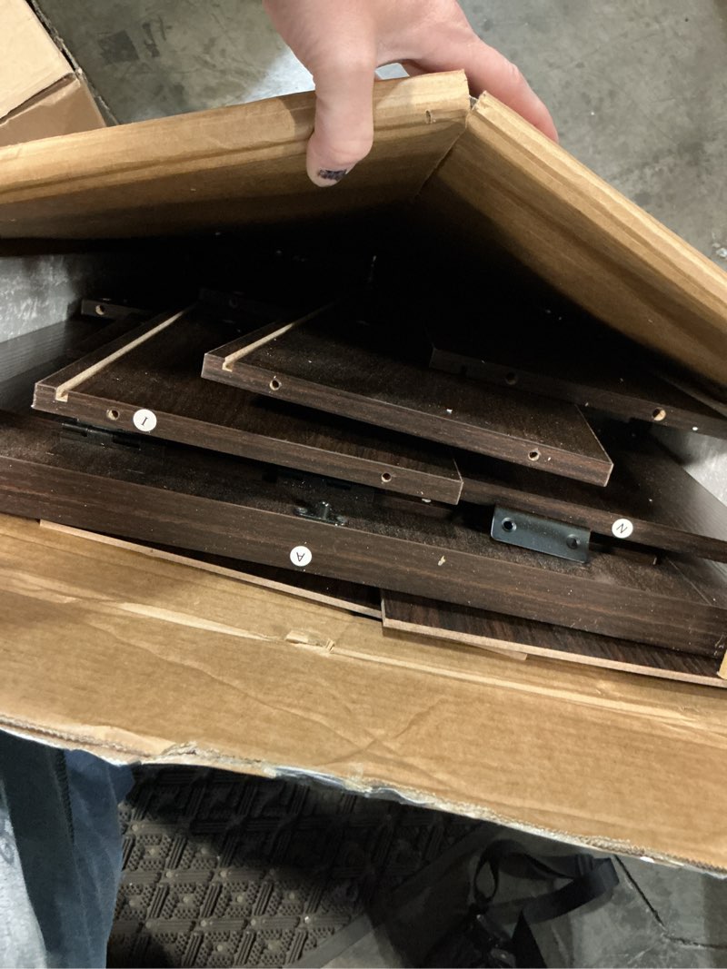 Condition photo showing As Is for armocity small folding desk with outlets, convertible writing desk for small spaces/home office/craft room, multi-function desk workstation with blackboard, fold-out cabinet table, black walnut black walnut 40"