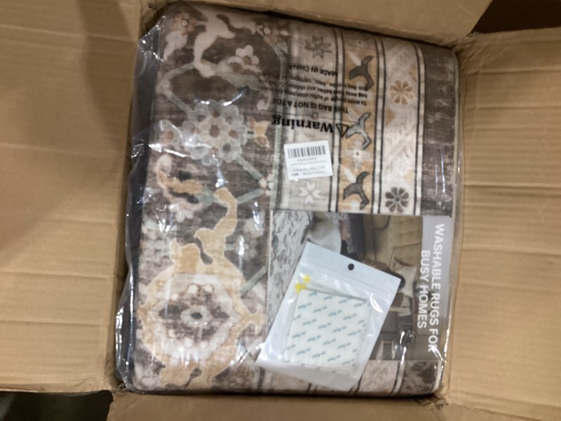 Condition photo showing New/Like New for similar item vintage living room area rug 7x9 - large soft washable oriental traditional distressed farmhouse rugs for bedroom - indoor floor accent carpet for home office house decor - brown brown 7' x 9' (rectangular)
