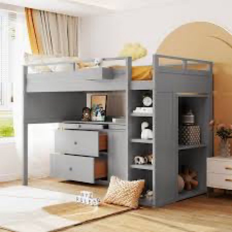 Versatile Wooden Loft Bed With Drawers, Desk And Shelves, A Perfect Space-Saving Solution For Kids And Teens.