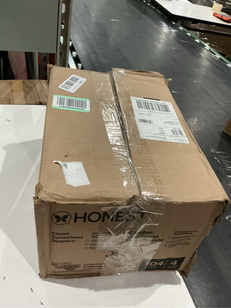 Condition photo showing Good Condition for the honest company clean conscious diapers®, up to 100% leak protection, designed to protect delicate skin, hypoallergenic + fragrance-free, ur ribbiting + waddle it be, club box, size 4