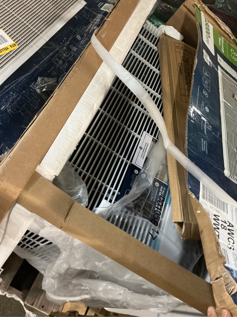 Condition photo showing As Is for 18,300 btu 230/208-volt window air conditioner cools 1000 sq. ft. with wi-fi and remote in white