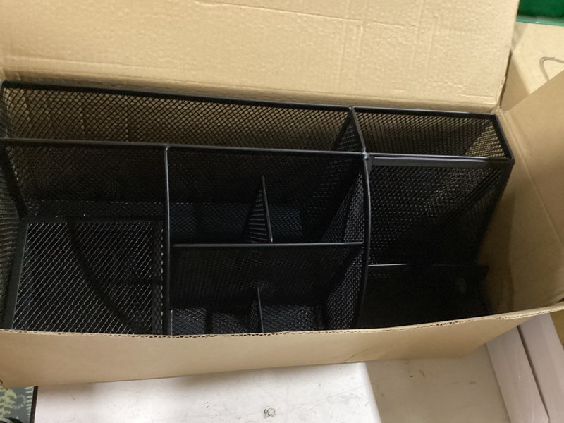 Condition photo showing New/Like New for mesh desk organizer set office accessories - desk organization with multiple compartments for desk supplies, desk storage organizer, desktop organizer with drawers, desk organizers and accessories