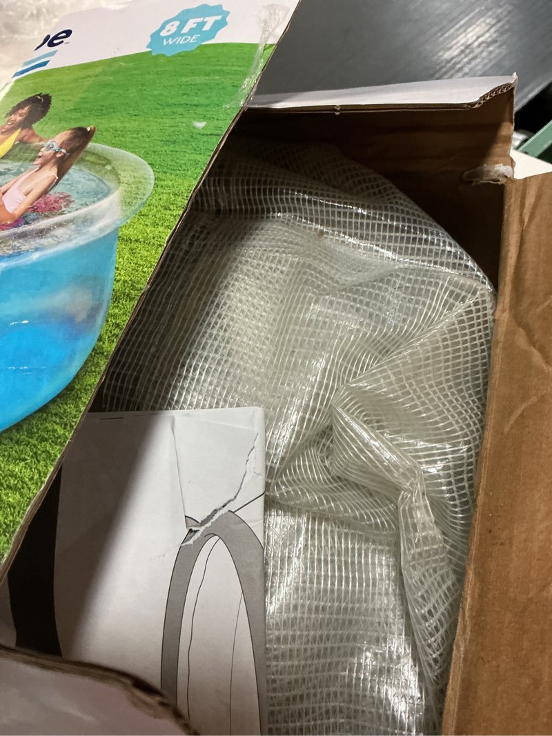 Condition photo showing As Is for bluescape 8 ft transparent 3d above ground pool with goggles, round, ages 6+