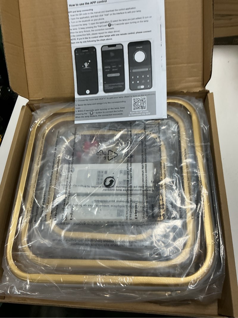 Condition photo showing Good Condition for 31.5" modern led ceiling light 6-square dimmable ceiling light fixtures with remote 3000k-6000k gold close to ceilings lamp 60w for living room, bedroom gold,square,6rings