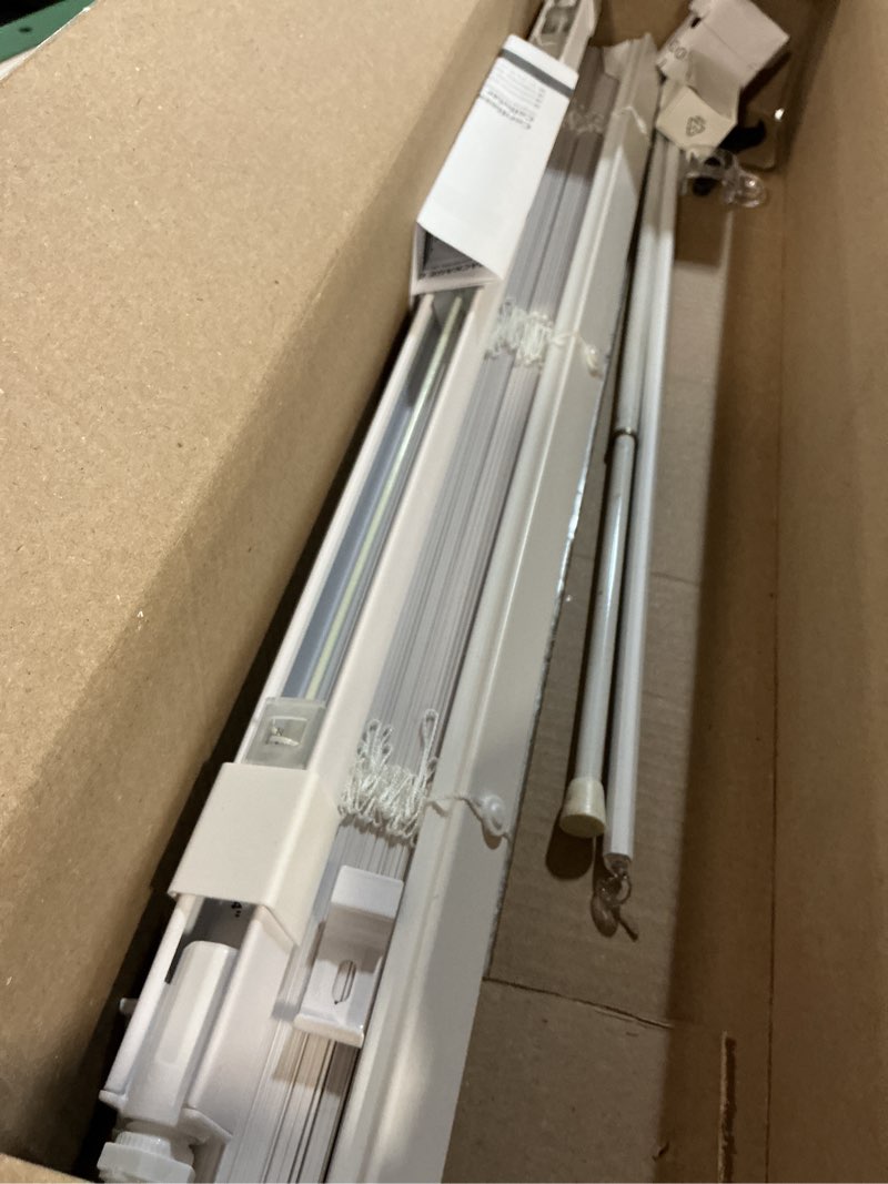 Condition photo showing As Is for Lotus & Windoware Cordless, 2 Inch Faux Wood Blind, 34" Wide x 60" Long, Window Blinds, Blinds & Shades, Blinds for Indoor Windows, Embossed, Bright White