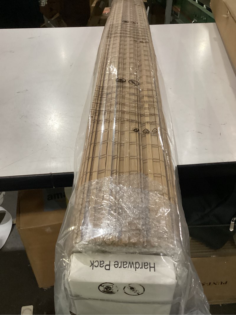 Condition photo showing As Is for seeye cordless bamboo roman shades, blackout natural bamboo blinds for indoor windows, roll up blind privacy shade for home, office, door, uv resistant & easy to install, 40" w x 64" h, carbonized privacy - carbonized 40"w x 64"h
