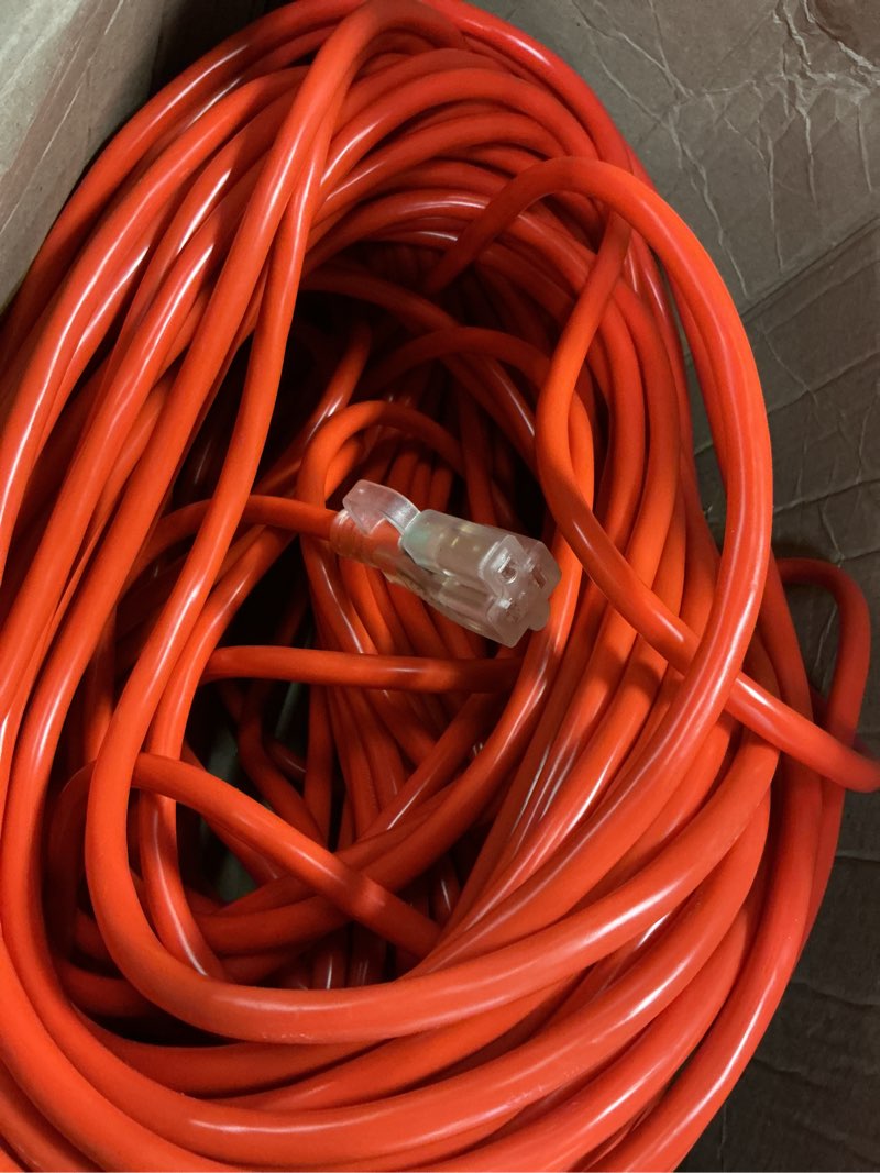 Condition photo showing As Is for HUANCHAIN Indoor Outdoor Extension Cord 50 ft Waterproof, 16/3 Gauge Flexible Resistant Appliance Extension Cord Outside, 13A 1625W 16AWG SJTW, 3 Prong Electric Cable Orange, ETL