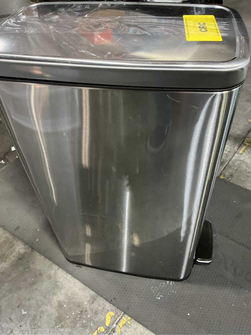 Condition photo showing As Is for 45l slim step trash can - brightroom™: stainless steel kitchen garbage can, indoor, smooth finish, silver, 11.8 gallon capacity