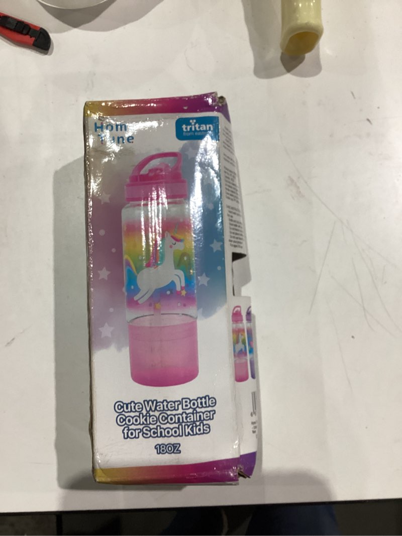 Condition photo showing New/Like New for Home Tune 18oz Kids Water Drinking Sip Bottle - Tritan BPA Free, Flip Straw Lid, Easy Open, Lightweight, Snack Compartment, Leak-Proof Water Bottle with Cute Design For Girls & Boys - Unicorn