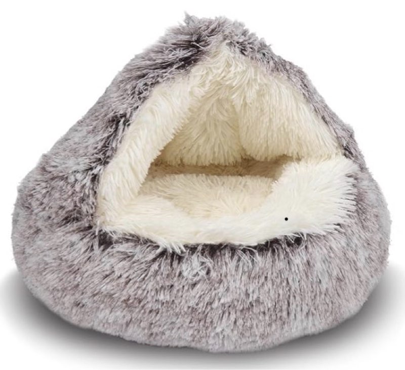 shinhye cat bed, round plush hooded cat bed, cozy indoor cat or small dog bed, relaxing pet bed, calming donut dog bed, quiet dog bed, washable waterproof bottom, brown)