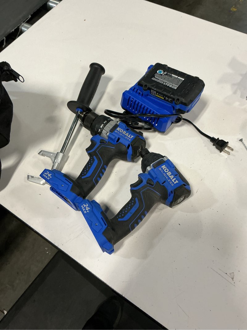 Condition photo showing As Is for kobalt brushless power tool combo kit
