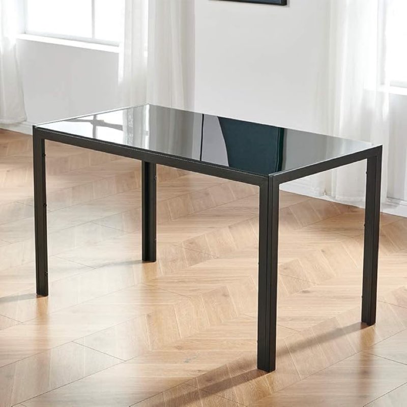  Similar )IDS Home Rectangular with Metal Legs for 4 Persons Transparent Glass Top Kitchen Dining Table, 45.2", Black