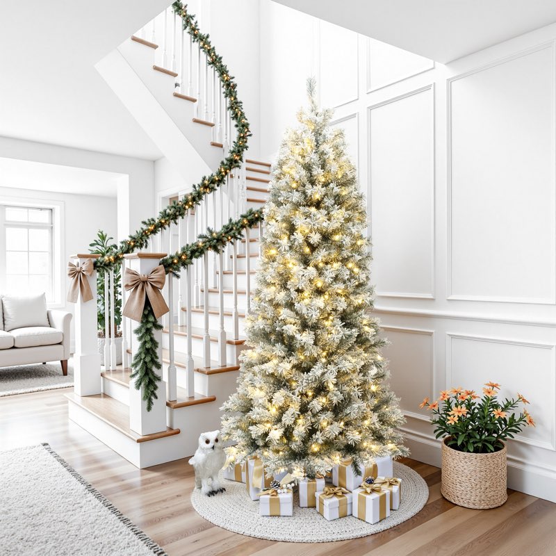 (Similar))Pre Lit Christmas Tree with Snow Flocked Branches