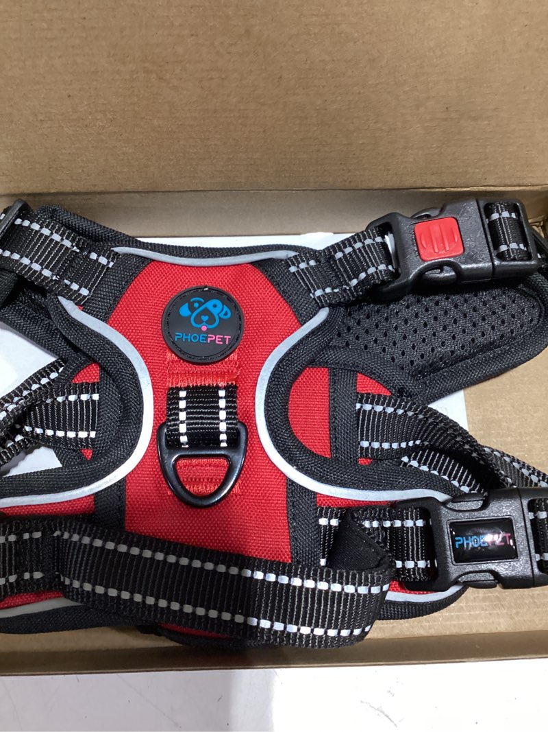 Condition photo showing Good Condition for phoepet no pull dog harnesses for small dogs reflective adjustable front clip vest with handle 2 metal rings 3 buckles [easy to put on & take off](s, red) small red
