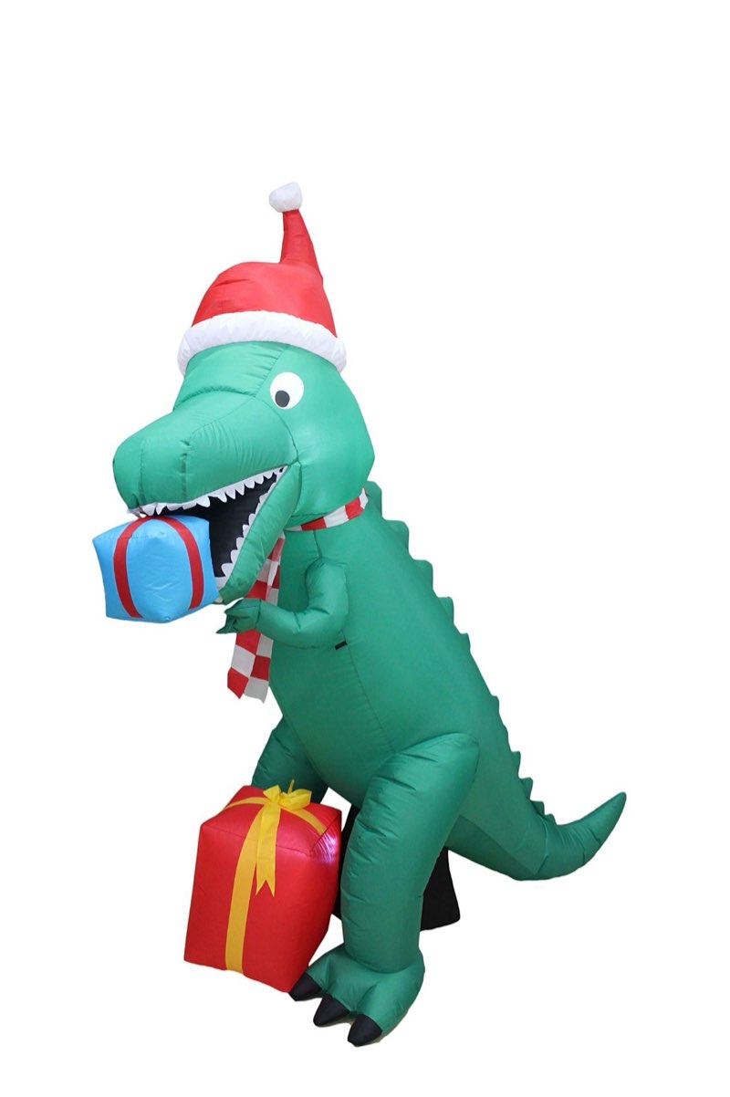 7 Foot Tall Christmas Inflatable Dinosaur with Gift Boxes Cute Lights Lighted Blowup Party Decoration for Outdoor Indoor Home Garden Family Prop Yard